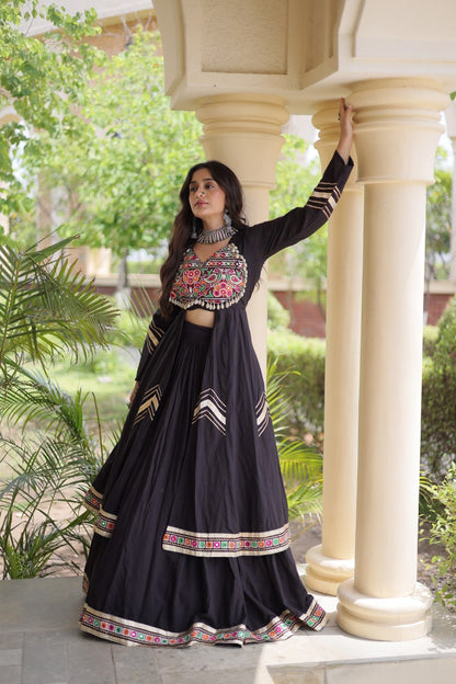 Kora Cotton Gamthi & Gota Patti Lehenga with Full-Sleeve Shrug