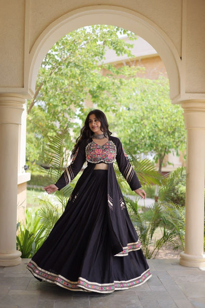 Kora Cotton Gamthi & Gota Patti Lehenga with Full-Sleeve Shrug
