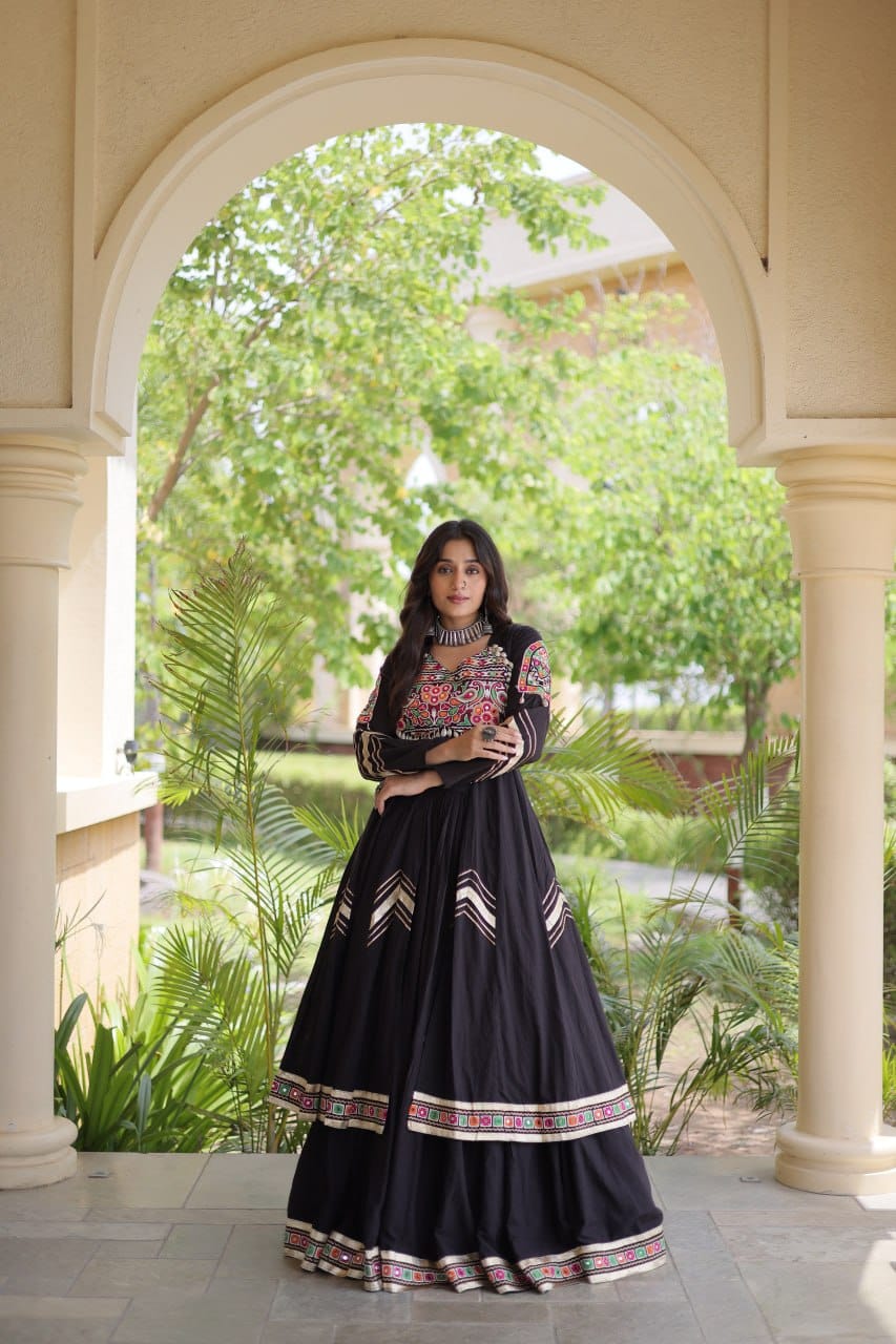 Kora Cotton Gamthi & Gota Patti Lehenga with Full-Sleeve Shrug