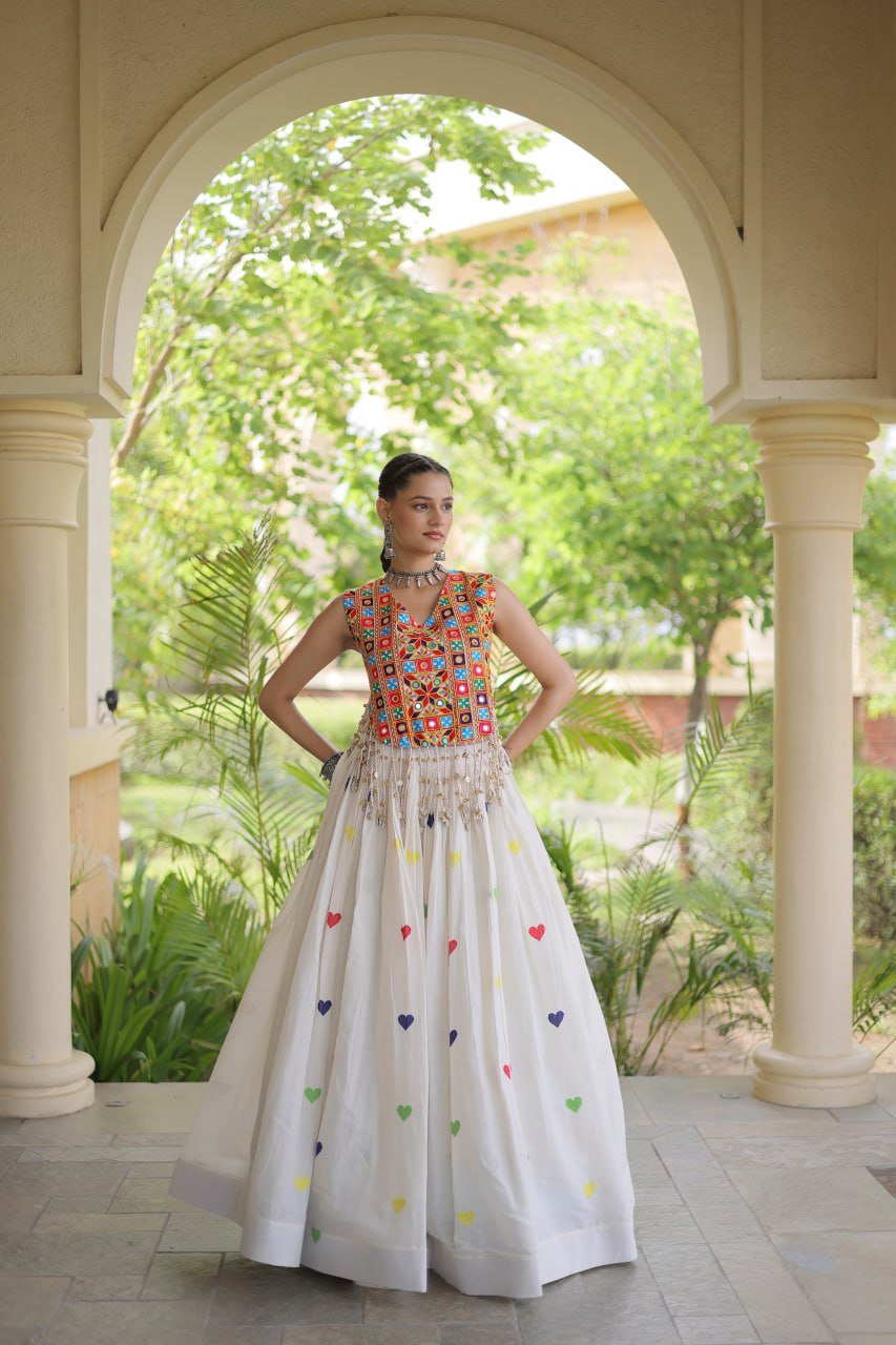 Cora Cotton Heart Embroidery Gamthi Mirror Lehenga Choli