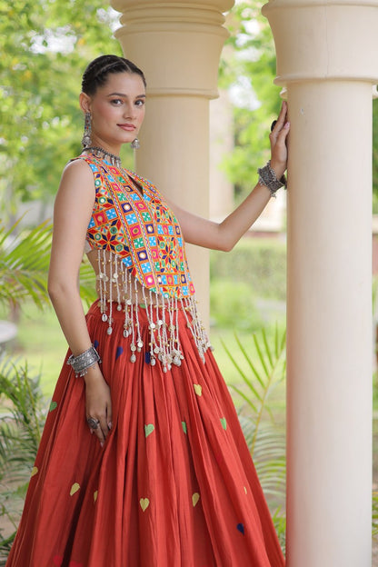 Cora Cotton Heart Embroidery Gamthi Mirror Lehenga Choli