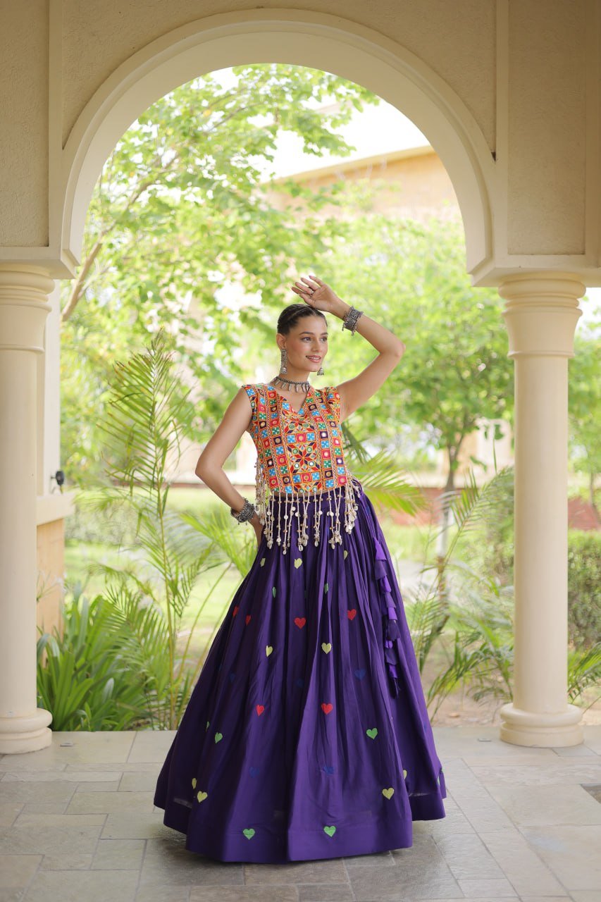 Cora Cotton Heart Embroidery Gamthi Mirror Lehenga Choli