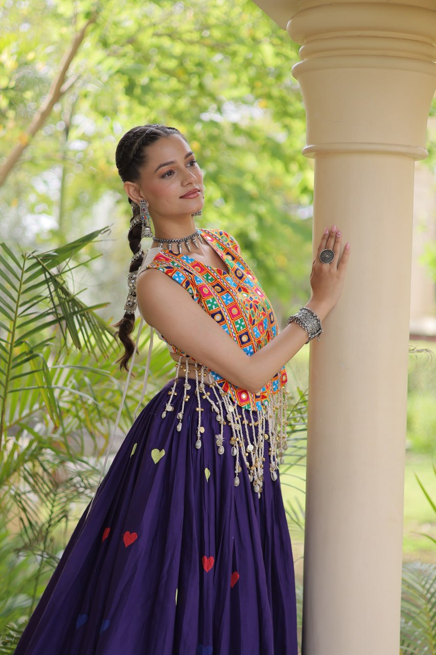 Cora Cotton Heart Embroidery Gamthi Mirror Lehenga Choli