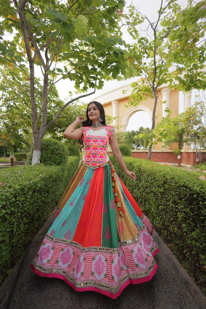 Cotton Printed Real Mirror Lace Kutchi Gamthi Lehenga Choli