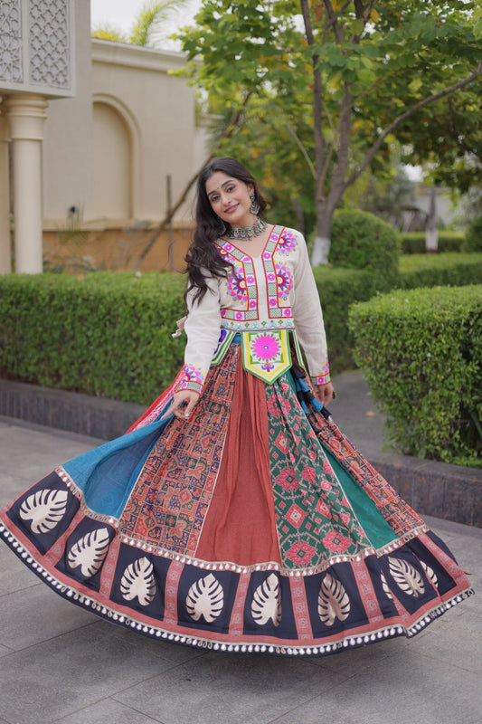 Cotton Printed Gota Design Real Mirror Kutchi Gamthi Lehenga Choli