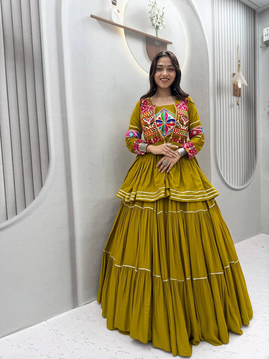 Pure Cotton 9 Meter Big Flair Heavy Gamthi Lehenga Set