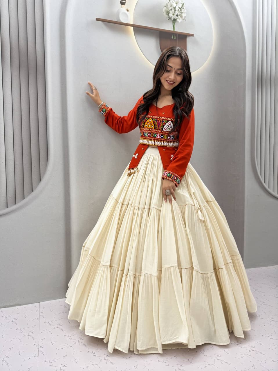 Pure Kora Cotton 9 Meter Big Flair Gamthi Lehenga Set