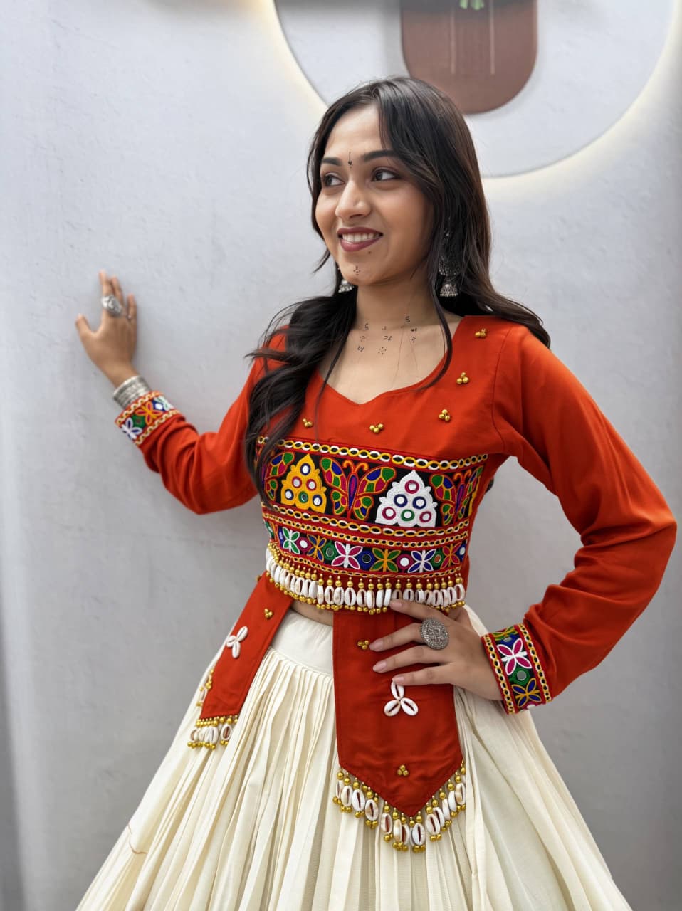 Pure Kora Cotton 9 Meter Big Flair Gamthi Lehenga Set