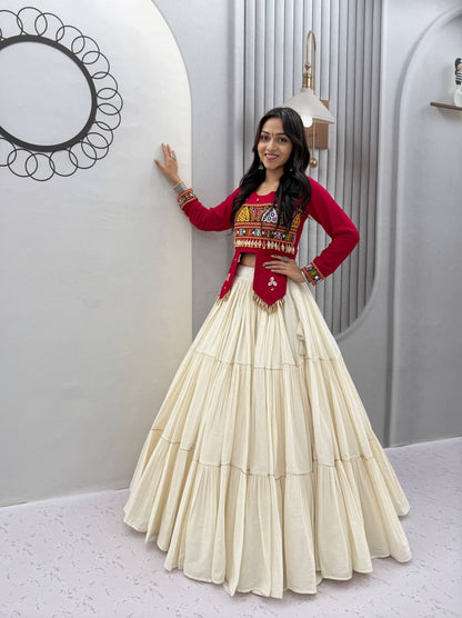 Pure Kora Cotton 9 Meter Big Flair Gamthi Lehenga Set