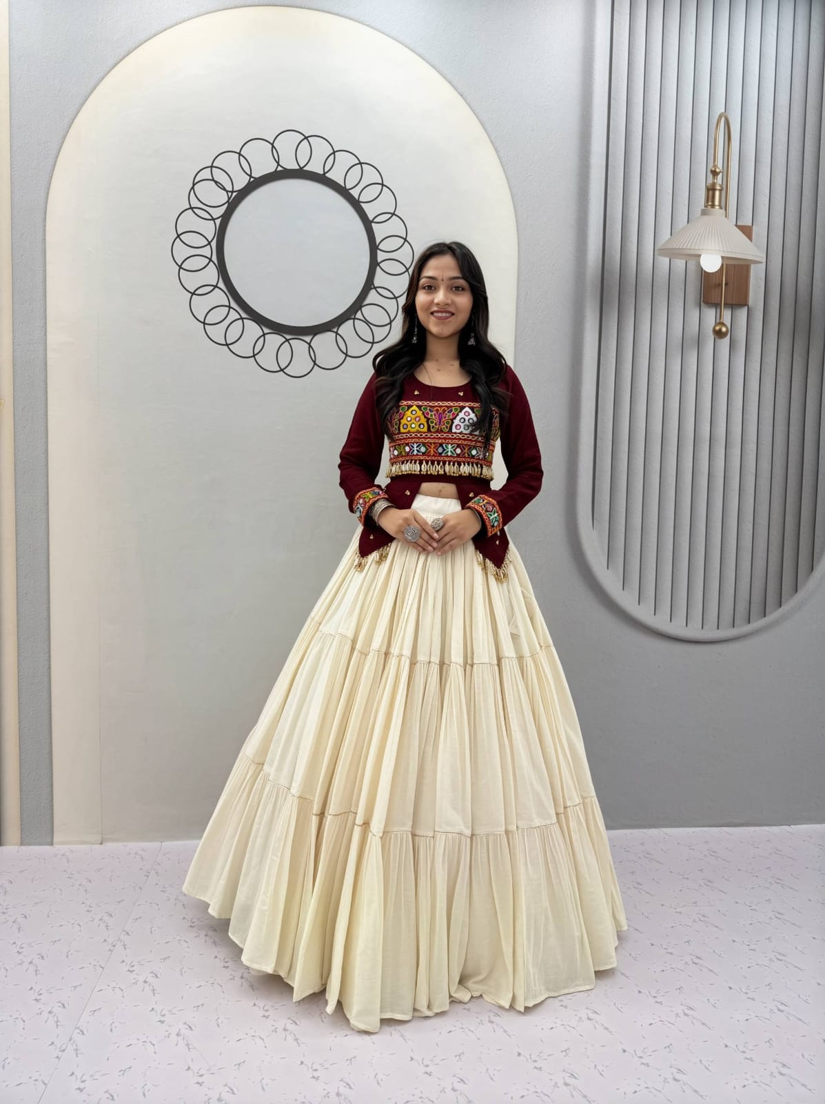 Pure Kora Cotton 9 Meter Big Flair Gamthi Lehenga Set