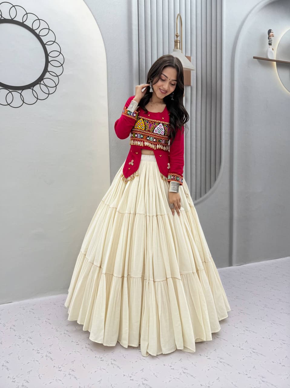 Pure Kora Cotton 9 Meter Big Flair Gamthi Lehenga Set