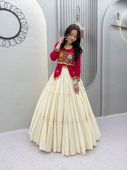 Pure Kora Cotton 9 Meter Big Flair Gamthi Lehenga Set