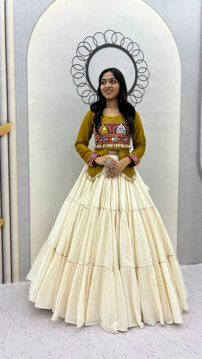 Pure Kora Cotton 9 Meter Big Flair Gamthi Lehenga Set