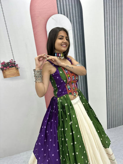Bandhej Print Mirror Work Lehenga