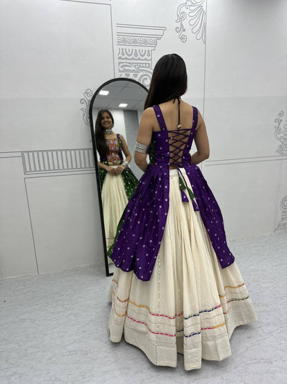 Bandhej Print Mirror Work Lehenga