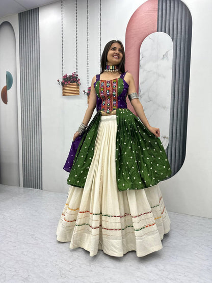 Bandhej Print Mirror Work Lehenga