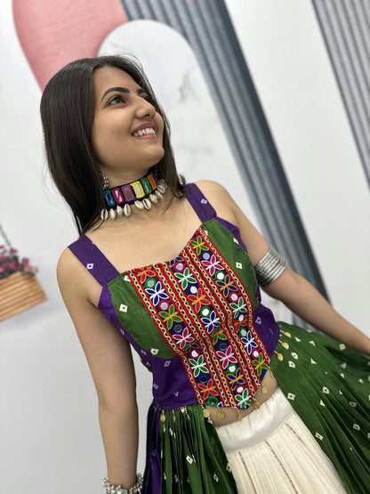 Bandhej Print Mirror Work Lehenga