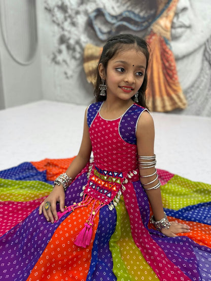 Kids Georgette Mirror Work Lehenga