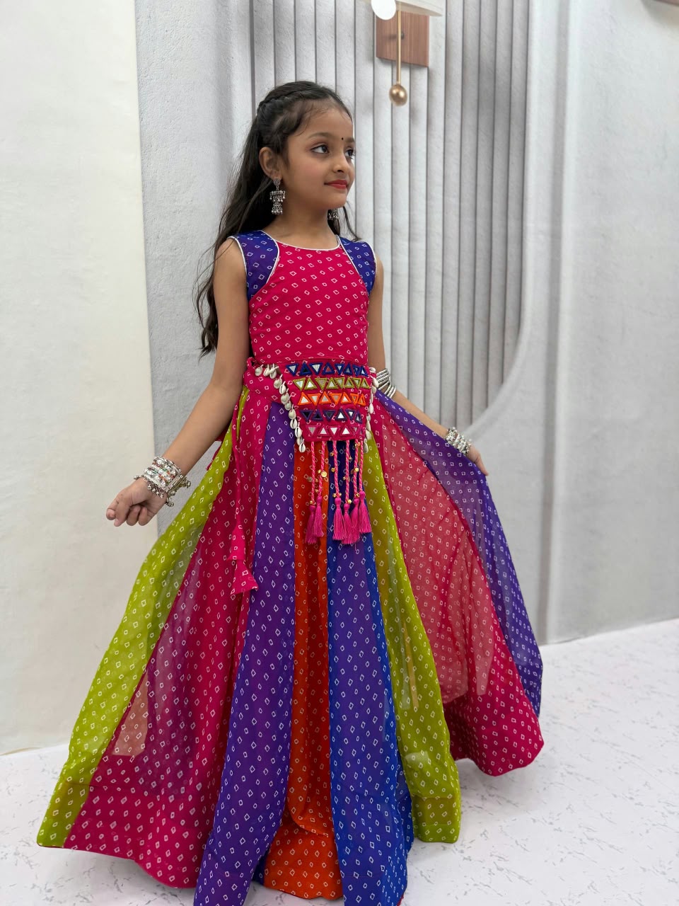 Kids Georgette Mirror Work Lehenga
