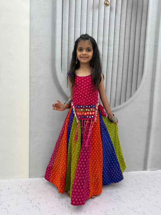 Kids Georgette Mirror Work Lehenga