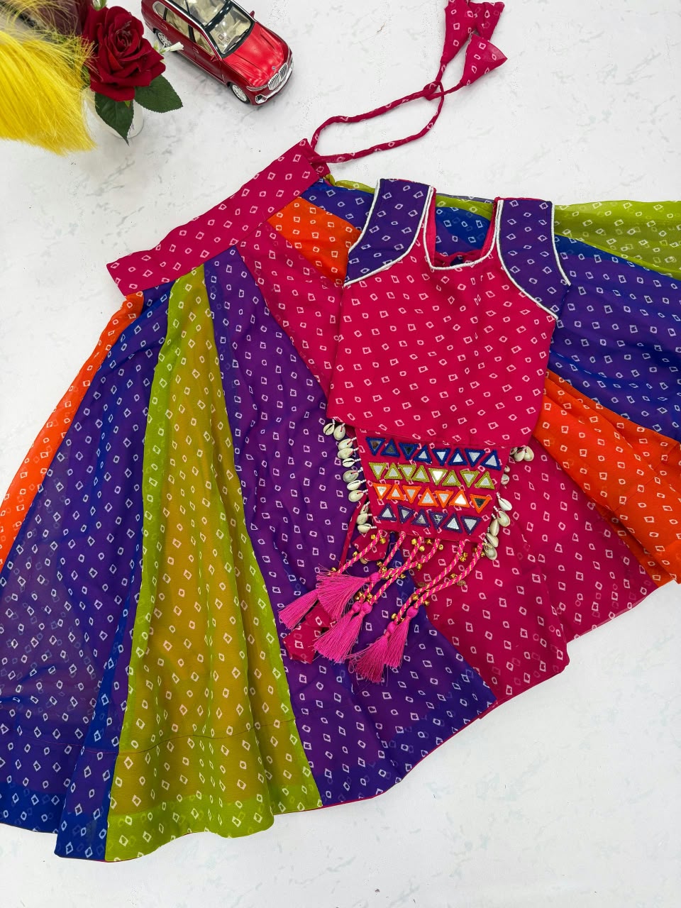 Kids Georgette Mirror Work Lehenga