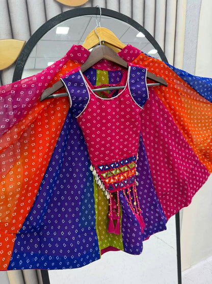 Kids Georgette Mirror Work Lehenga