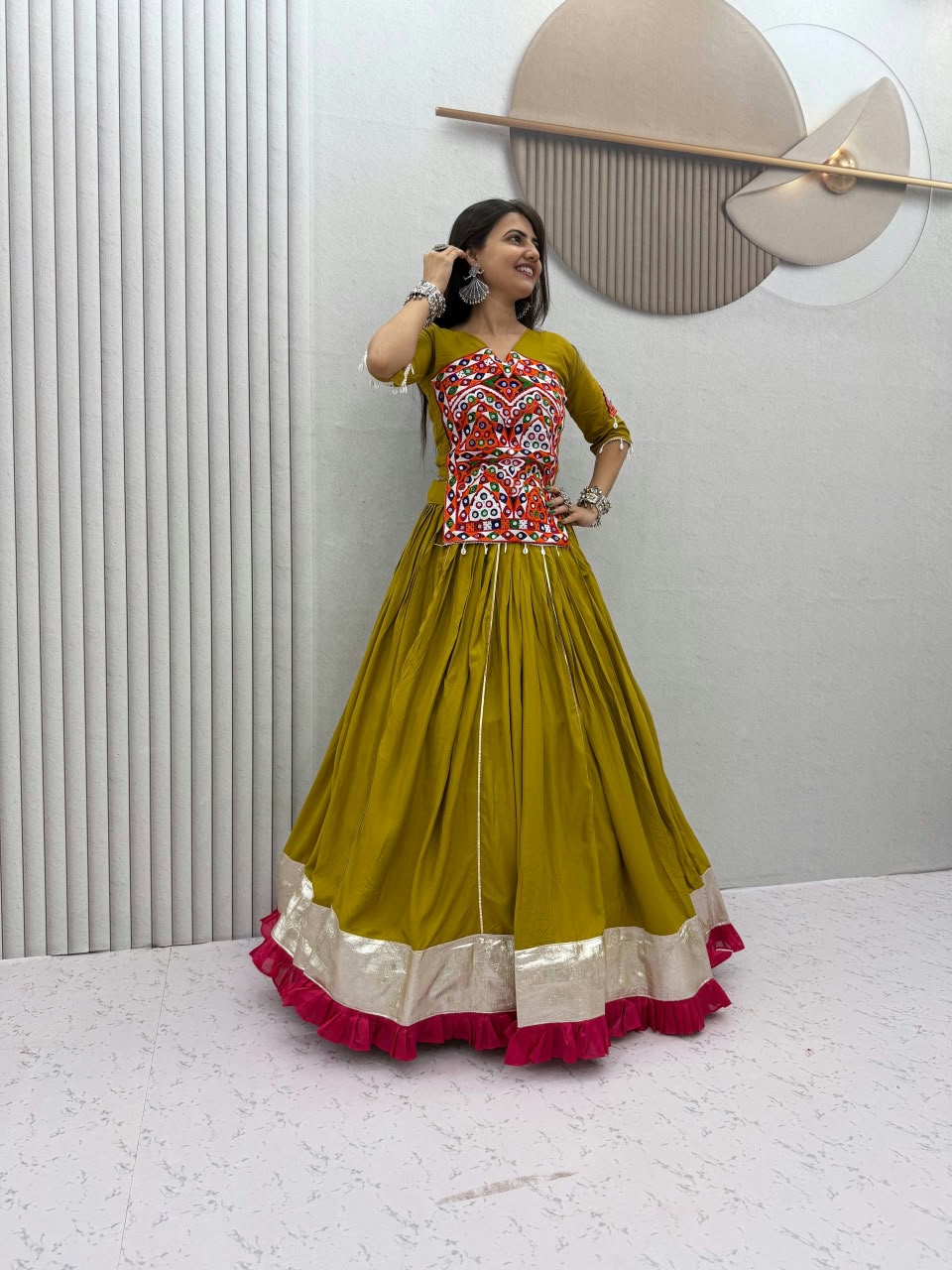 Pure Cotton Gamthi Mirror Work Lehenga