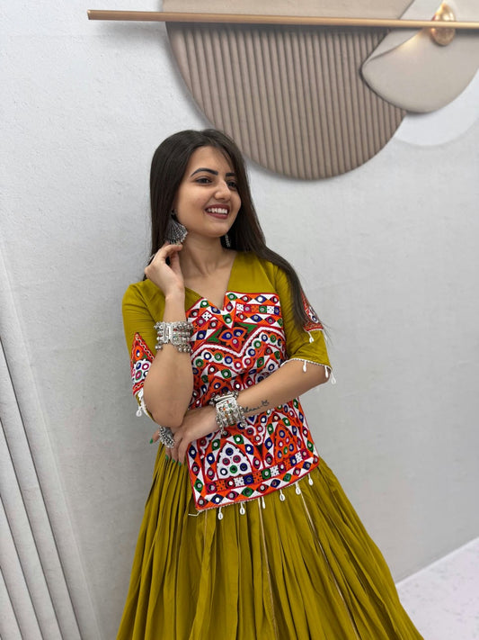 Pure Cotton Gamthi Mirror Work Lehenga