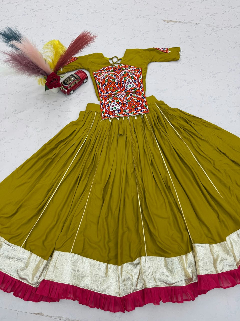 Pure Cotton Gamthi Mirror Work Lehenga