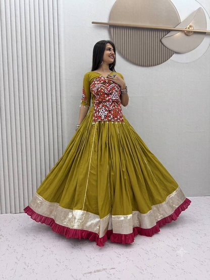 Pure Cotton Gamthi Mirror Work Lehenga