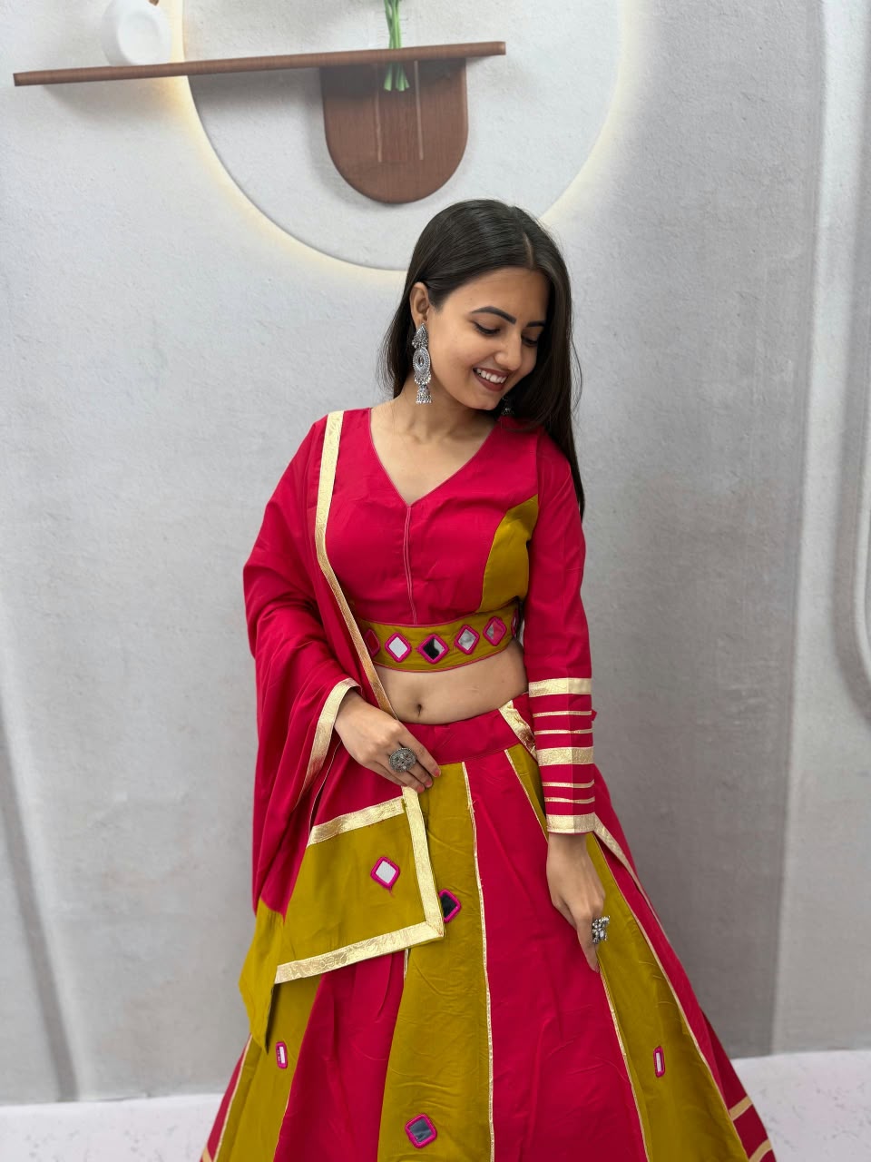 Roman Silk Mirror Work Lehenga