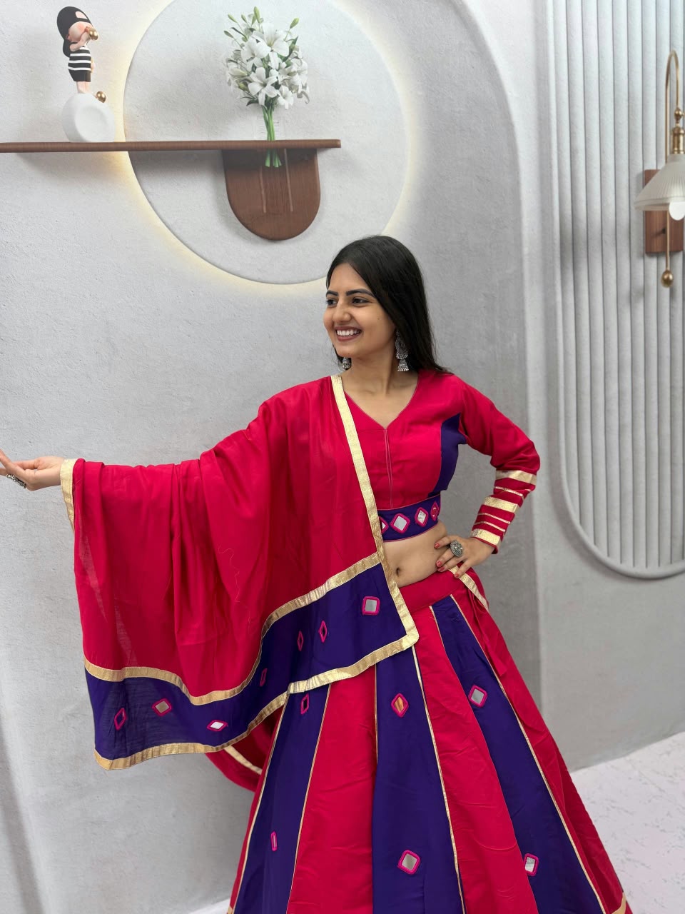 Roman Silk Mirror Work Lehenga