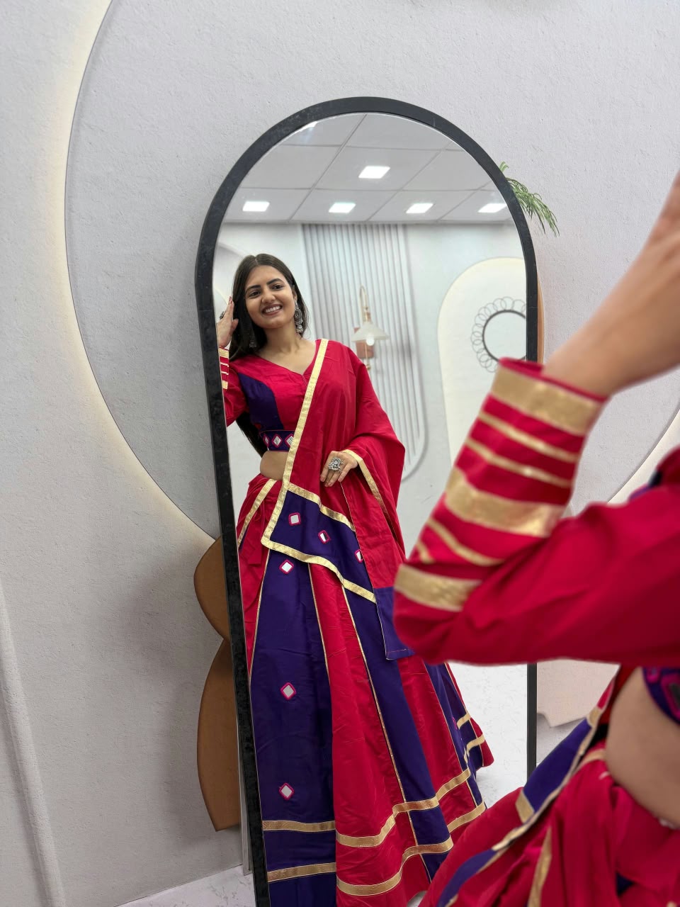 Roman Silk Mirror Work Lehenga