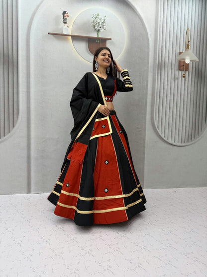 Roman Silk Mirror Work Lehenga
