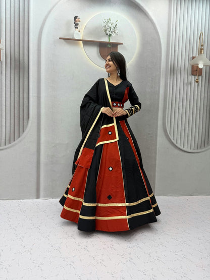 Roman Silk Mirror Work Lehenga