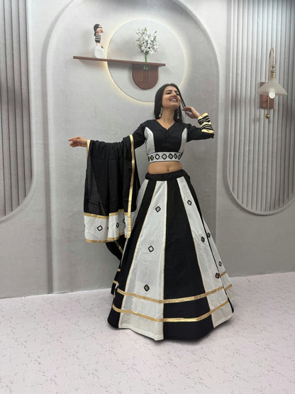 Roman Silk Mirror Work Lehenga