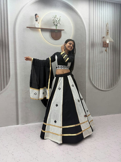 Roman Silk Mirror Work Lehenga