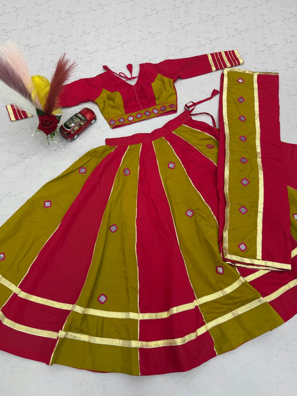 Roman Silk Mirror Work Lehenga