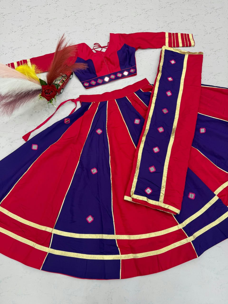 Roman Silk Mirror Work Lehenga