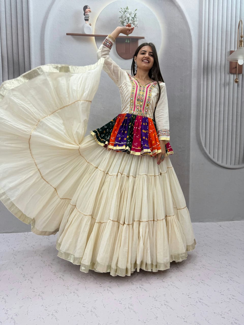 Pure Cotton Gamthi Mirror Work Lehenga