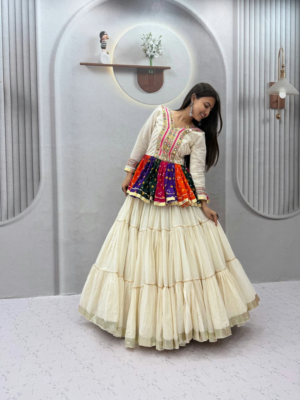 Pure Cotton Gamthi Mirror Work Lehenga