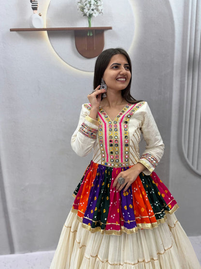 Pure Cotton Gamthi Mirror Work Lehenga