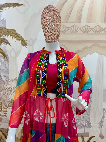 Embroidered Faux Georgette Shrug with Mirror Work