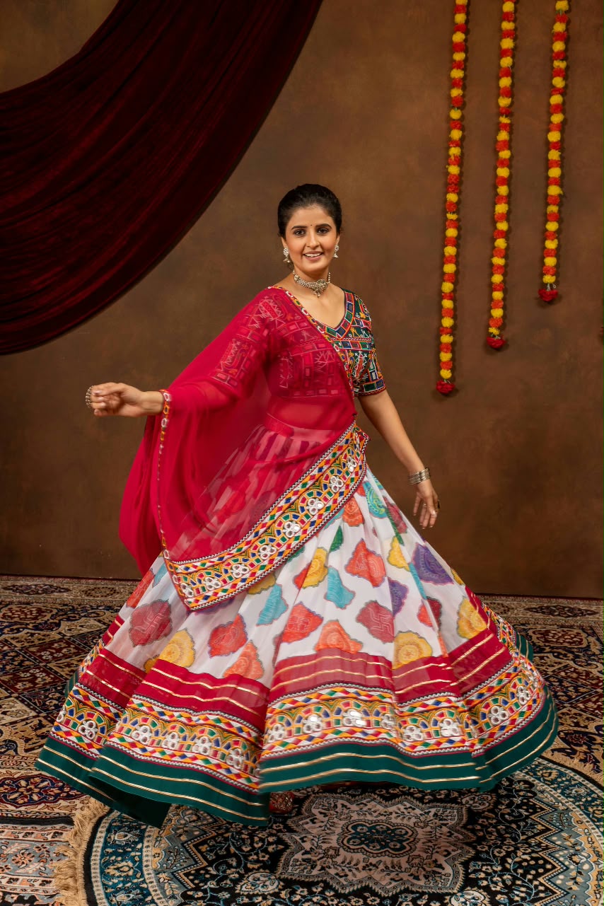 Embroidered Faux Georgette Lehenga with Real Mirror Work