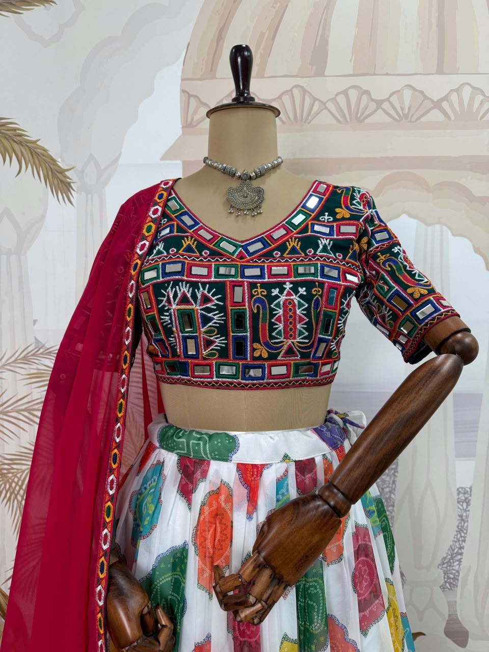 Embroidered Faux Georgette Lehenga with Real Mirror Work