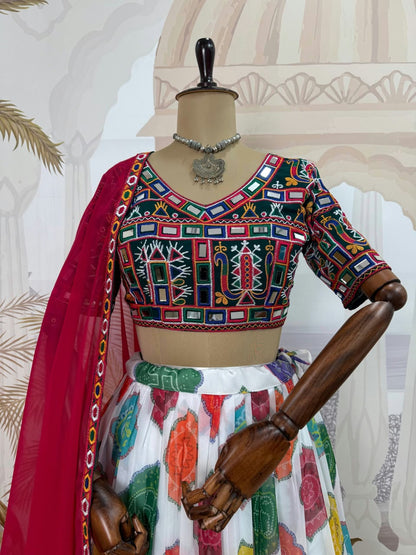 Embroidered Faux Georgette Lehenga with Real Mirror Work