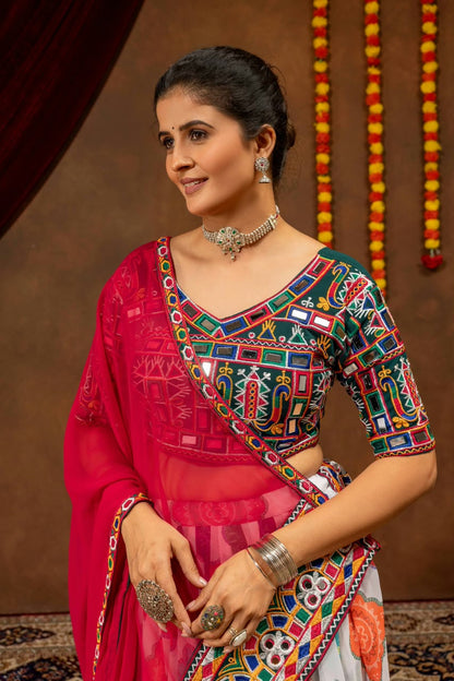 Embroidered Faux Georgette Lehenga with Real Mirror Work