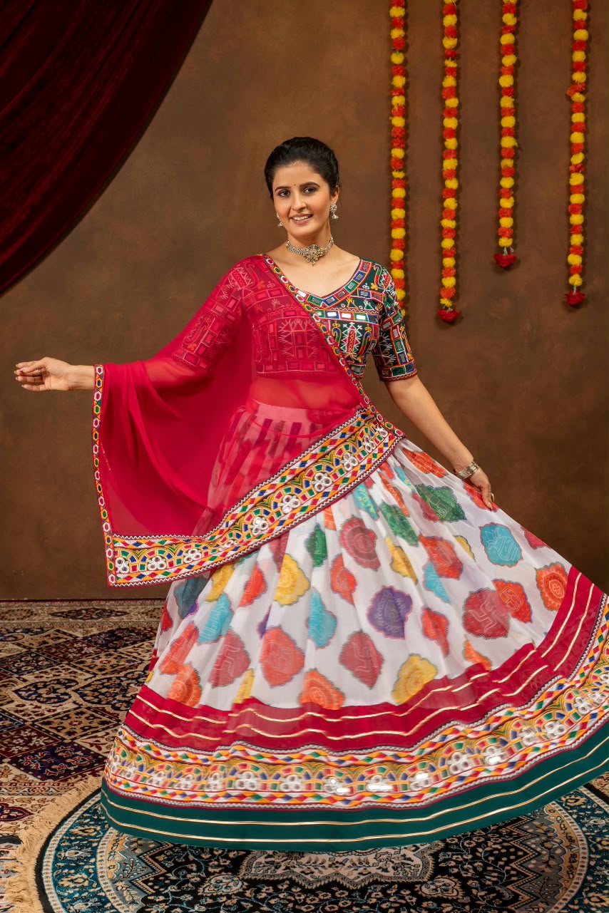 Embroidered Faux Georgette Lehenga with Real Mirror Work