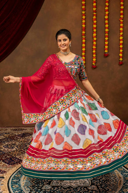 Embroidered Faux Georgette Lehenga with Real Mirror Work
