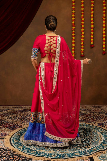 Rayon Cotton Embroidery Lehenga with Pearl Moti Mirror Dupatta